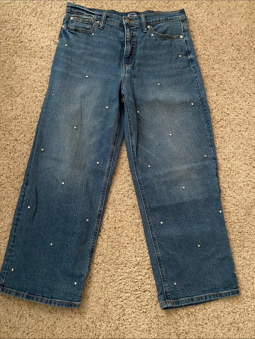 Scoop Embellished Straight-Leg Jeans in Blue